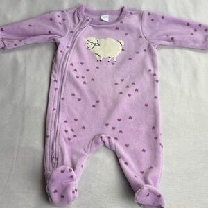 Pekkle Pajama Sleeper Purple Fleece Footed Soft Baby Girl Lamb Hearts Size 3M